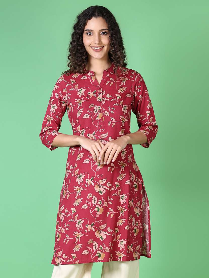 women floral mandarin neck straight kurta