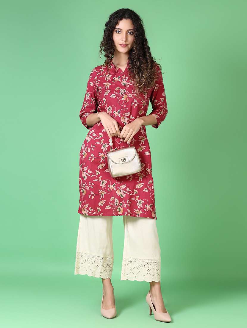 women floral mandarin neck straight kurta - 21624523 -  Standard Image - 3