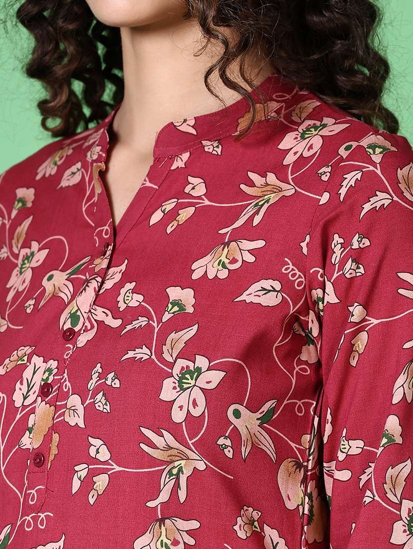 women floral mandarin neck straight kurta - 21624523 -  Standard Image - 5