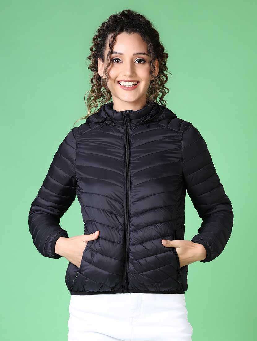 women solid long sleeve quilted jacket - 21624550 -  Zoom Image - 0