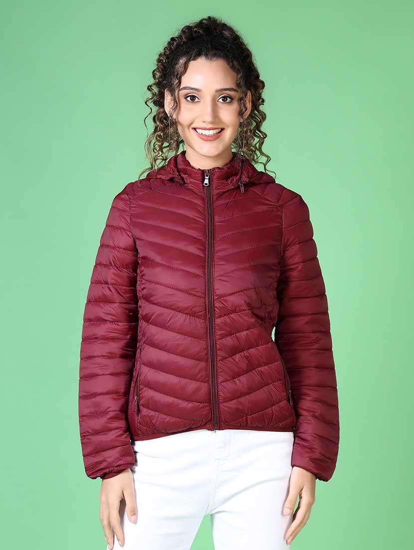 women solid long sleeve quilted jacket