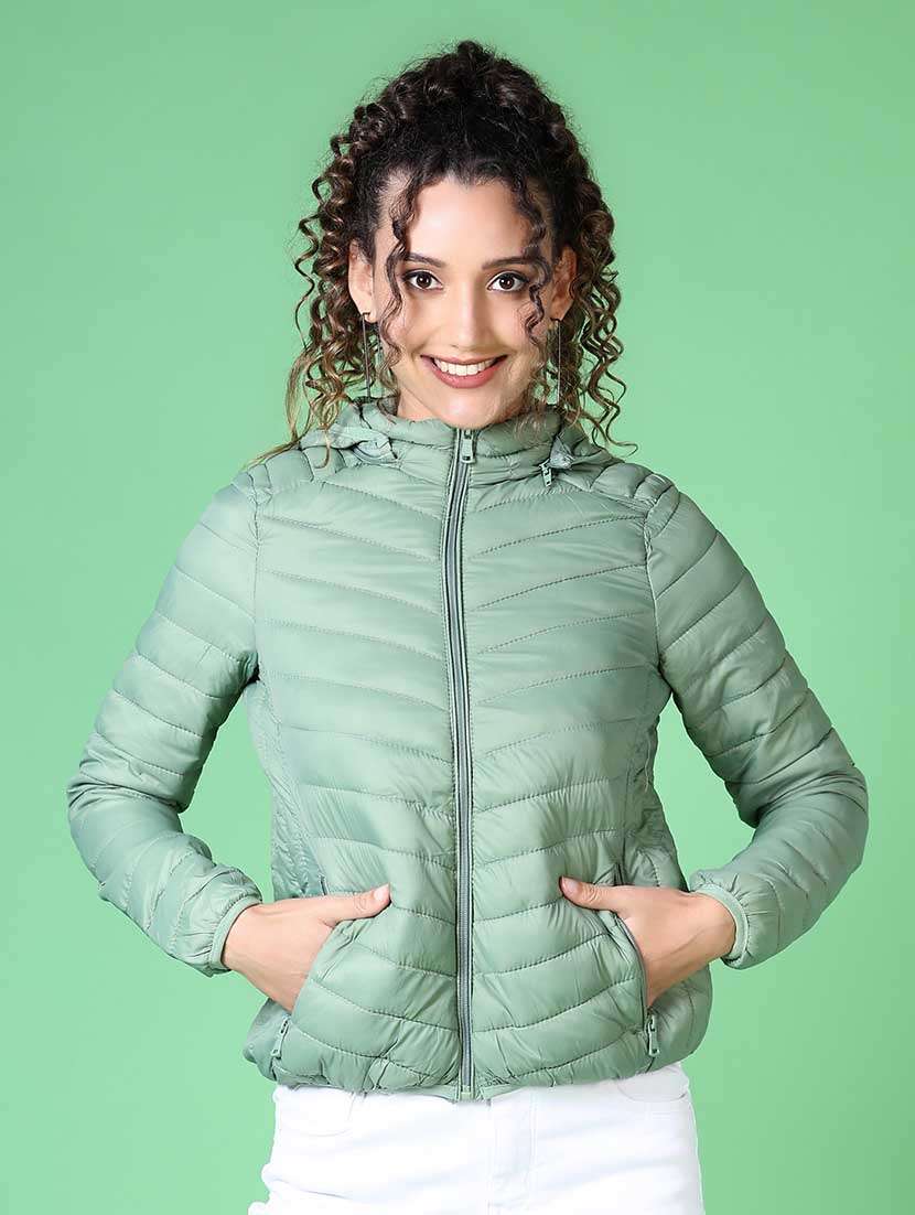 women solid long sleeve quilted jacket - 21624554 -  Zoom Image - 0