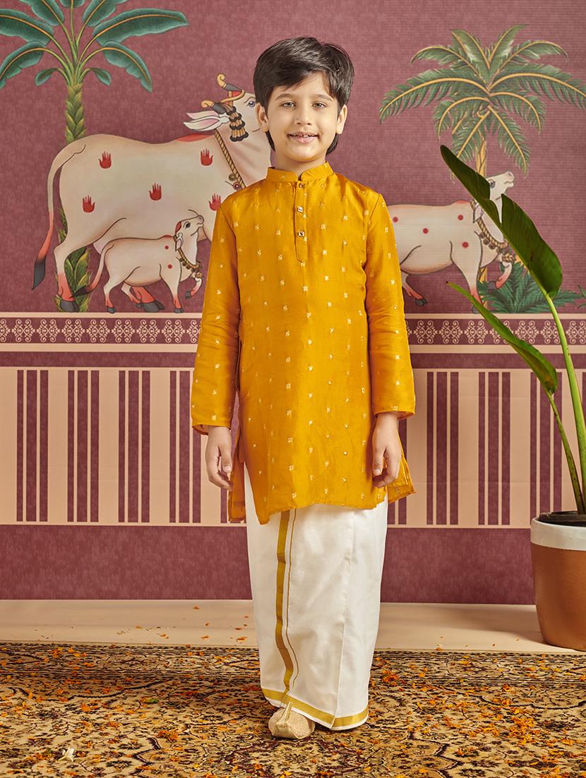 boy self design mandarin neck kurta - 21624720 -  Zoom Image - 0