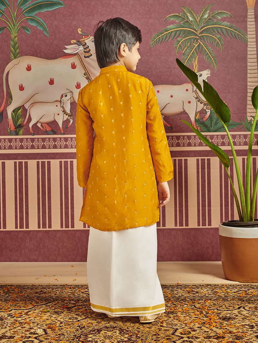 boy self design mandarin neck kurta - 21624720 - Standard Image - 3