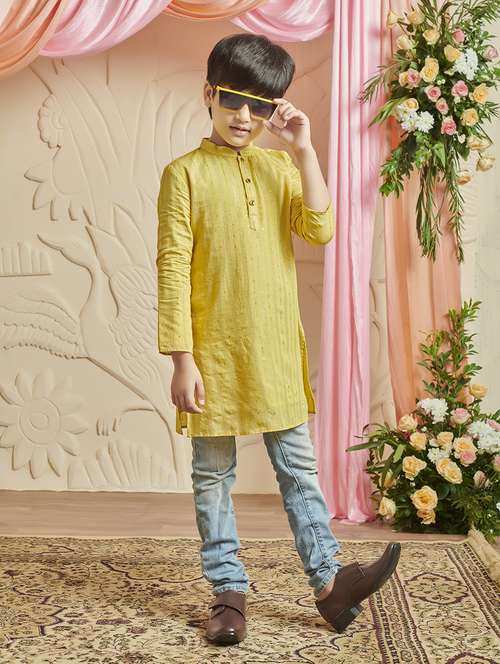 boy self design mandarin neck kurta - 21624724 -  Standard Image - 0