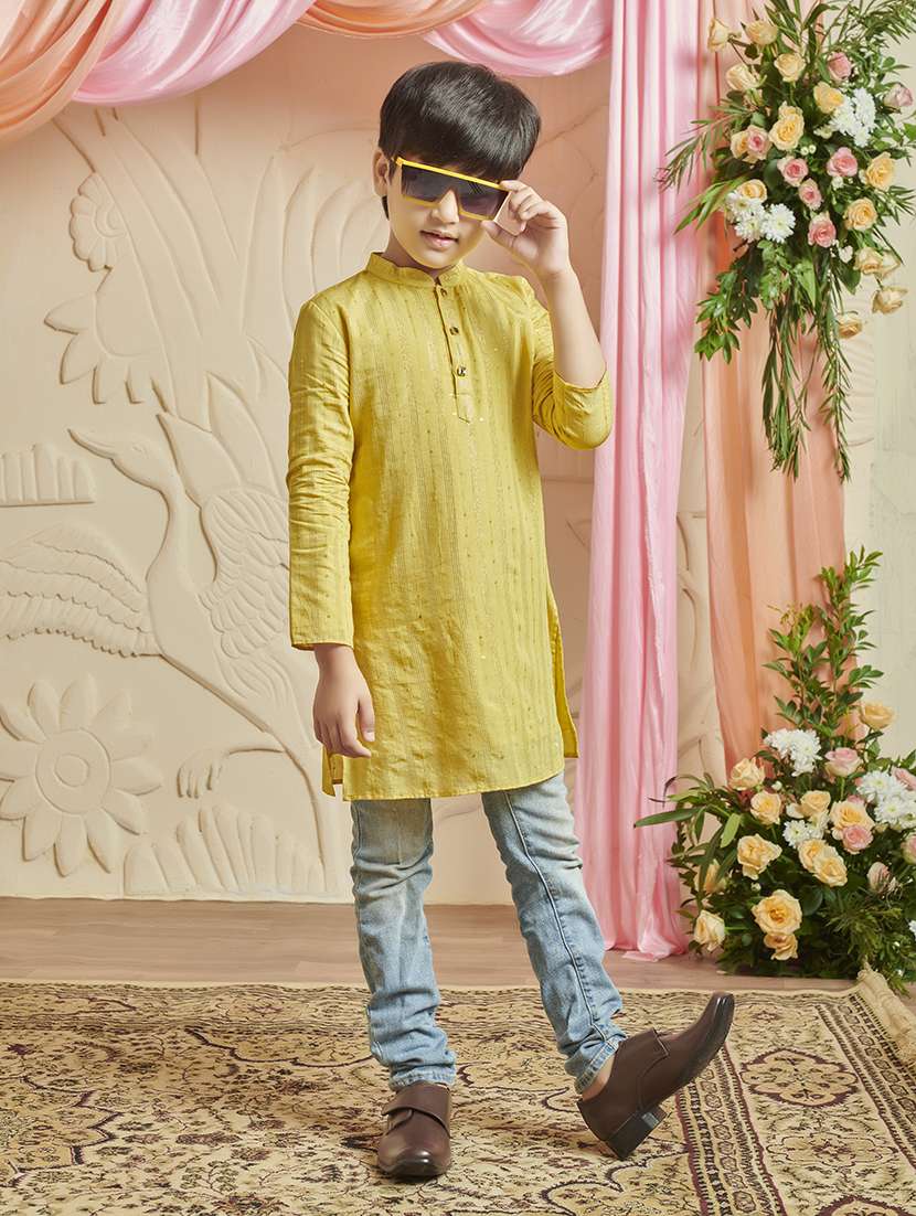 boy self design mandarin neck kurta - 21624724 -  Zoom Image - 0