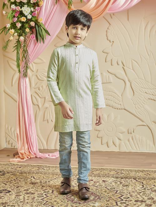 boy self design mandarin neck kurta - 21624725 -  Standard Image - 0