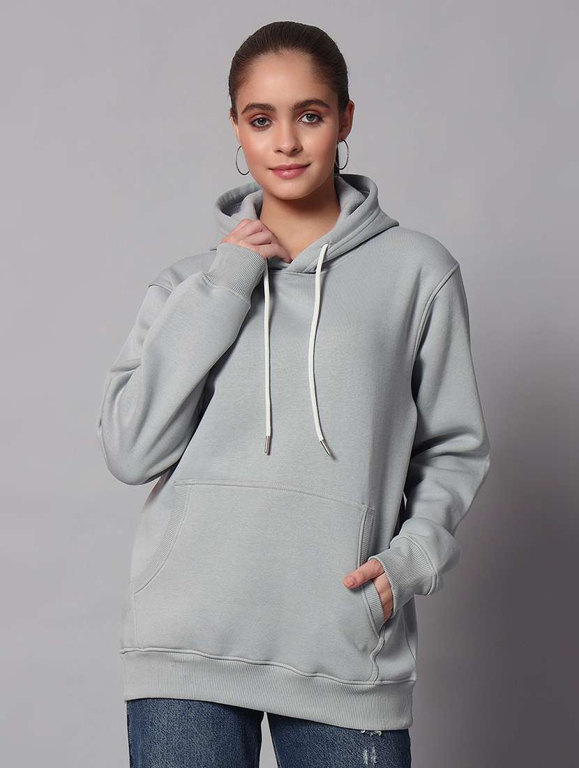women plain hood neck oversized long sleeve sweatshirt