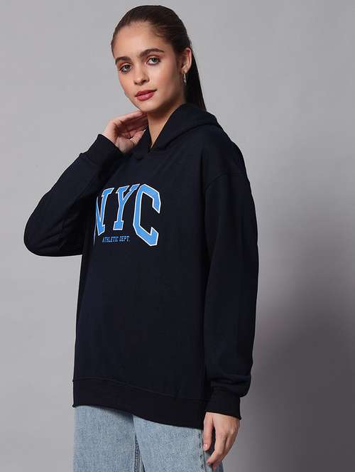 women typographic hood neck oversized long sleeve sweatshirt - 21624860 -  Standard Image - 0