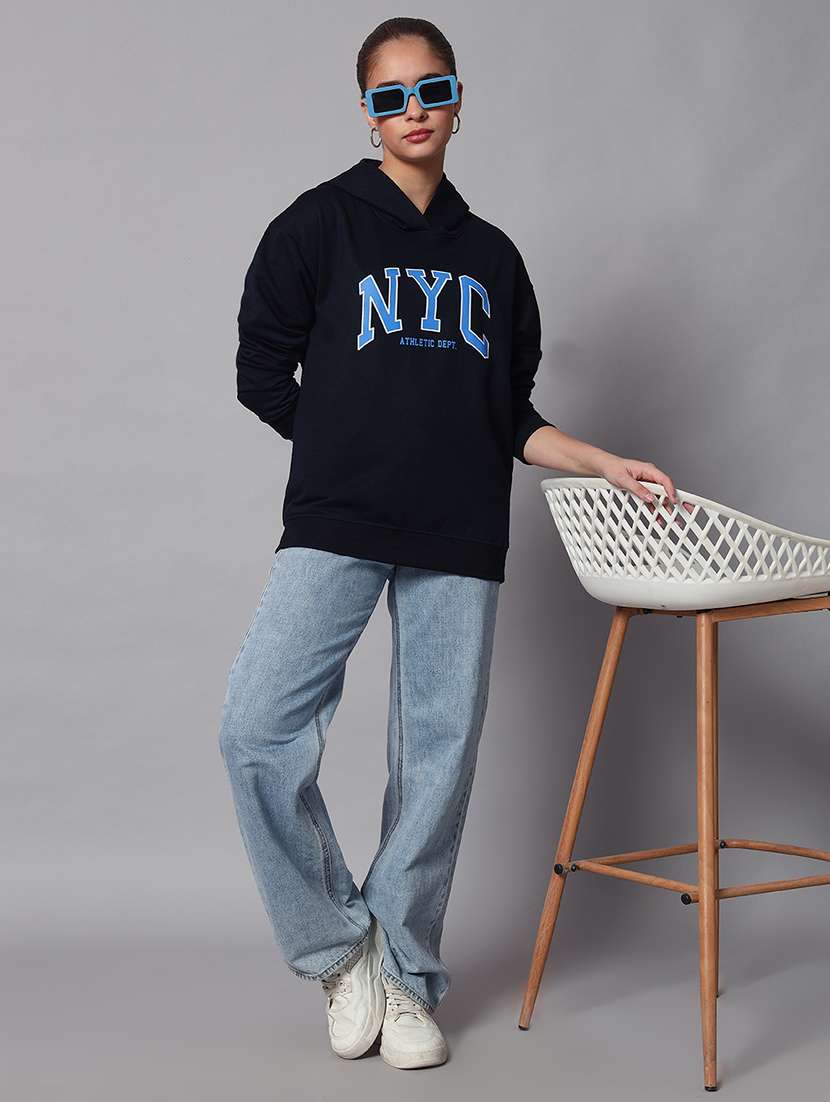 women typographic hood neck oversized long sleeve sweatshirt - 21624860 -  Standard Image - 3