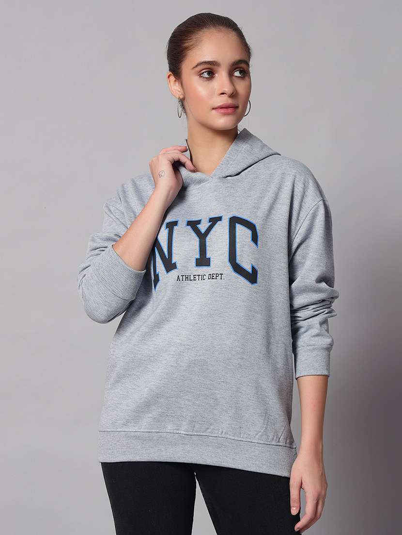 women typographic hood neck oversized long sleeve sweatshirt - 21624865 -  Zoom Image - 0