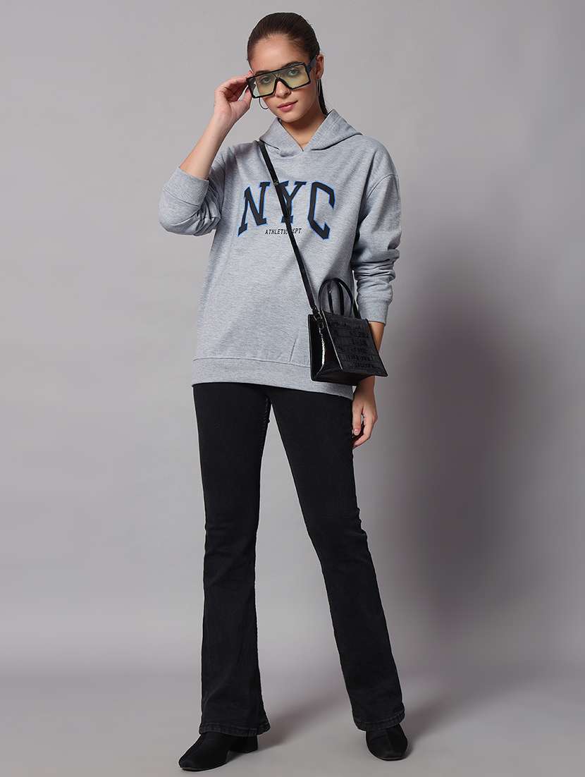 women typographic hood neck oversized long sleeve sweatshirt - 21624865 -  Standard Image - 3