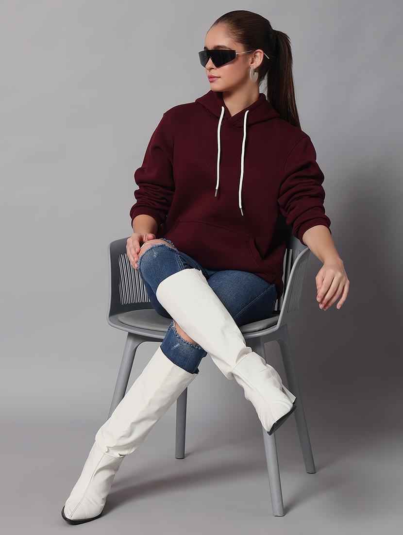 women plain hood neck oversized long sleeve sweatshirt - 21624886 - Standard Image - 3