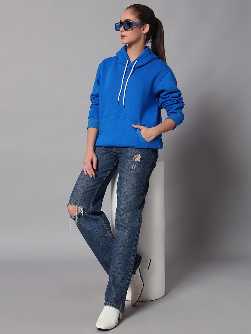 women plain hood neck oversized long sleeve sweatshirt - 21624891 - Standard Image - 3