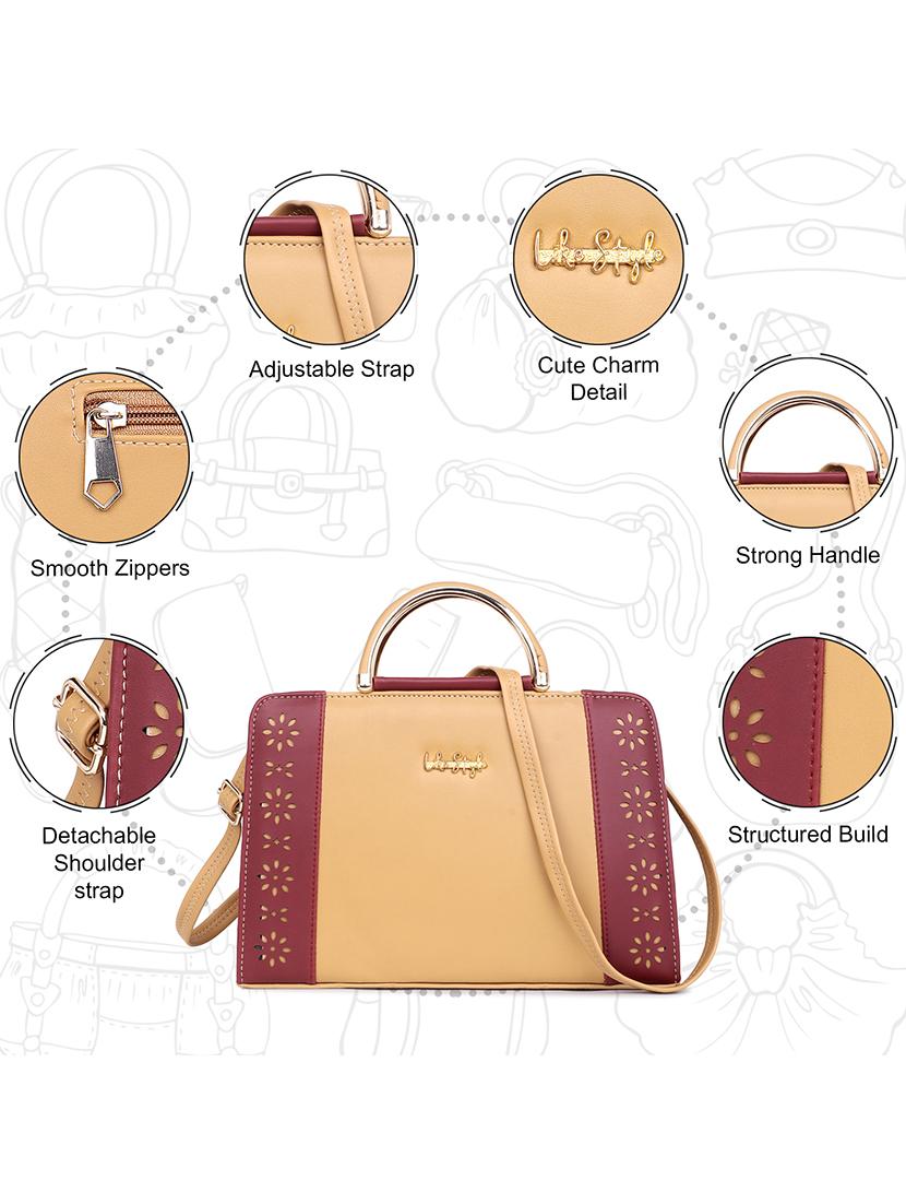 women color block cut work handbag - 21624973 - Standard Image - 5