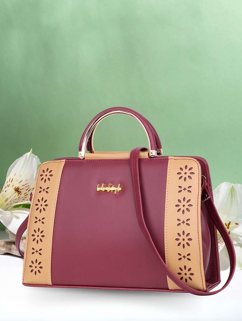 women color block cut work handbag