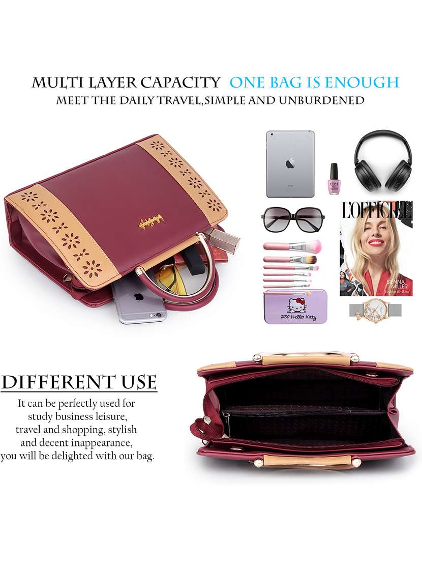 women color block cut work handbag - 21624974 -  Standard Image - 3