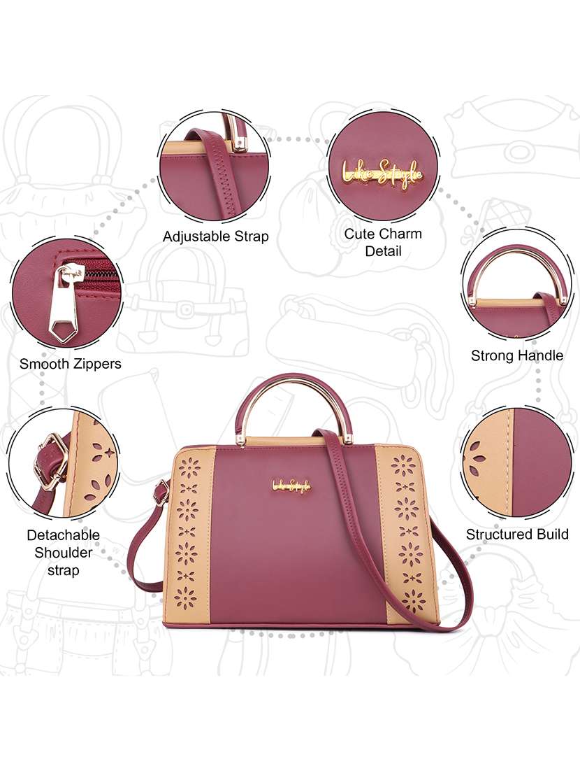 women color block cut work handbag - 21624974 -  Standard Image - 5