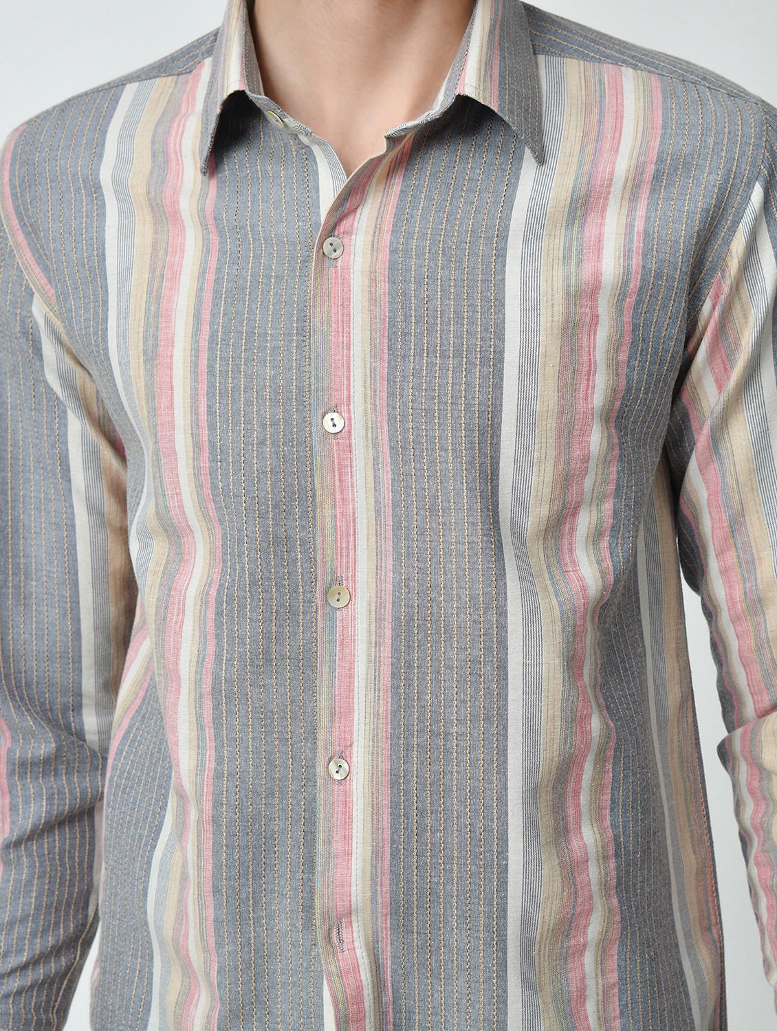 men grey vertical stripes casual shirt - 21626672 - Standard Image - 5