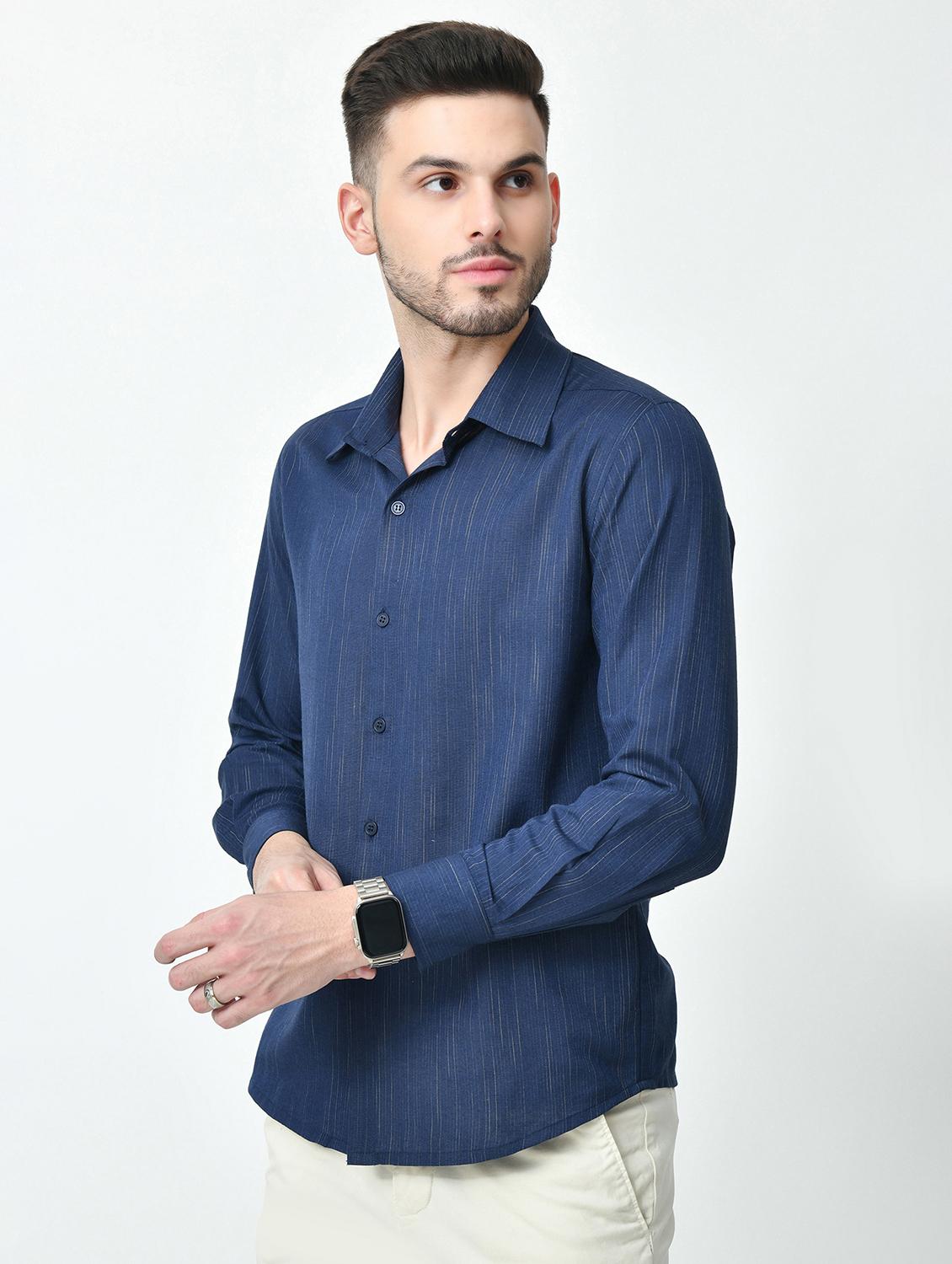 men regular fit self design casual shirt