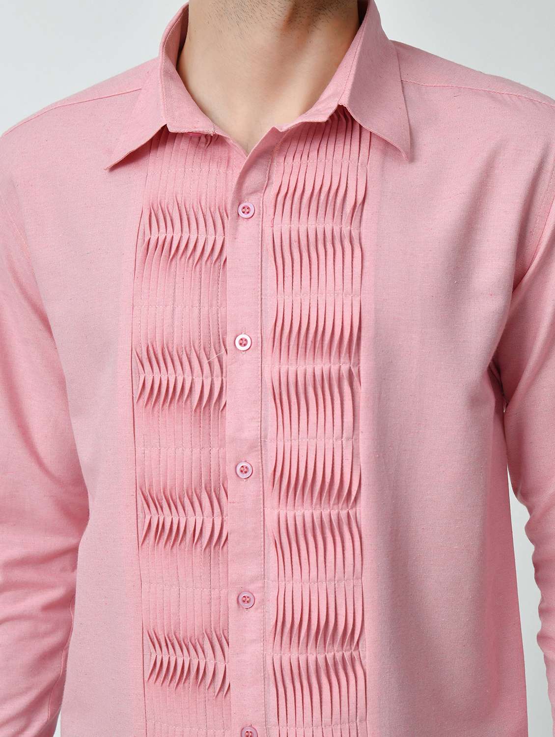 men pink regular fit plain pleated shirt - 21626676 - Standard Image - 5