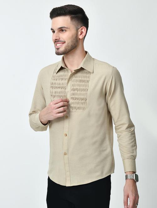 men beige self design casual shirt - 21626677 -  Standard Image - 0