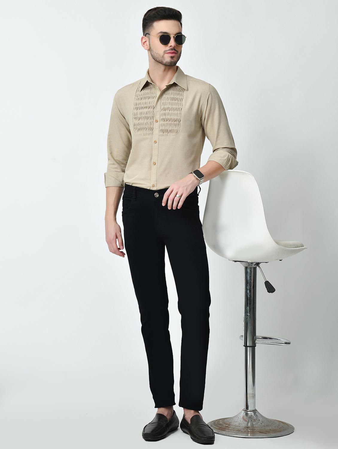 men beige self design casual shirt - 21626677 - Standard Image - 3