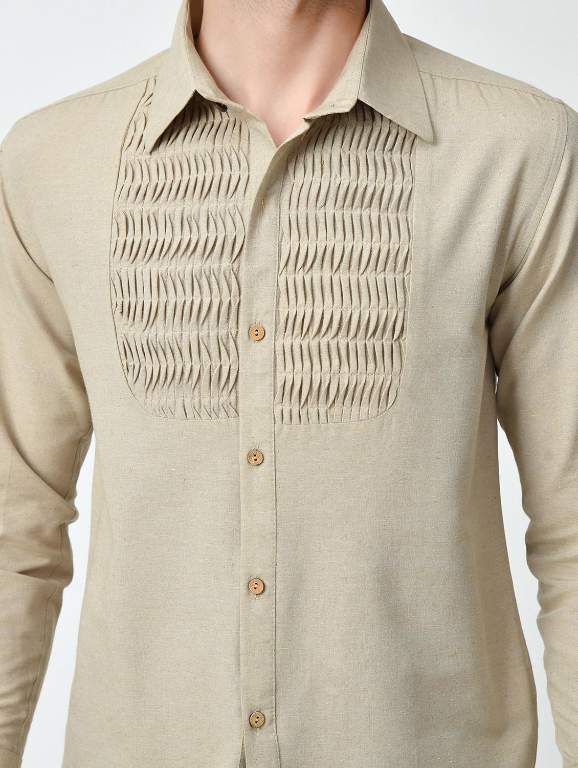 men beige self design casual shirt - 21626677 - Standard Image - 5