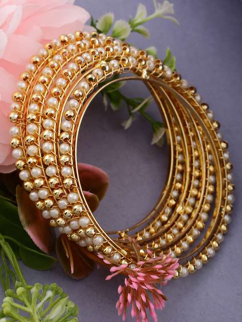 women gold plated pearl bangles - set of 4 - 21627051 -  Standard Image - 0