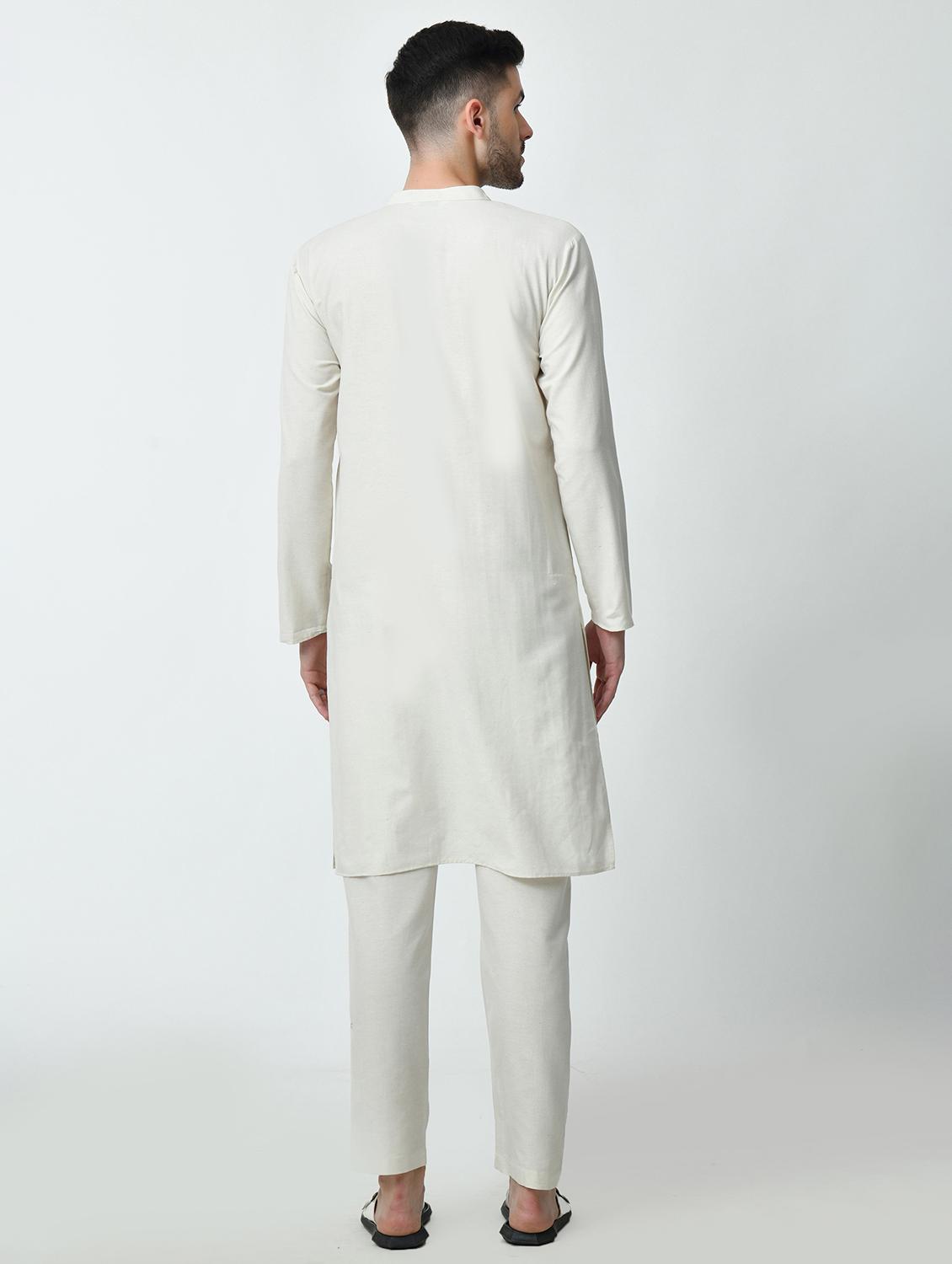 men regular fit mandarin neck solid long kurta - 21627052 - Standard Image - 3