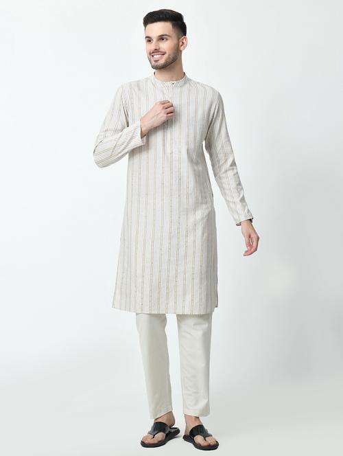 men regular fit mandarin neck striped long kurta - 21627059 - Standard Image - 0