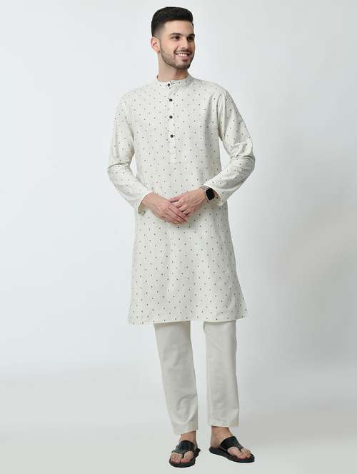 men regular fit mandarin neck printed long kurta - 21627061 - Standard Image - 0