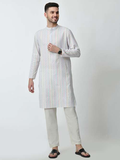men regular fit mandarin neck self design long kurta  - 21627062 -  Standard Image - 0