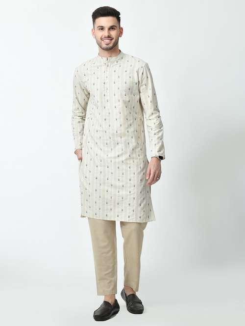 men regular fit mandarin neck self design long kurta - 21627063 - Standard Image - 0