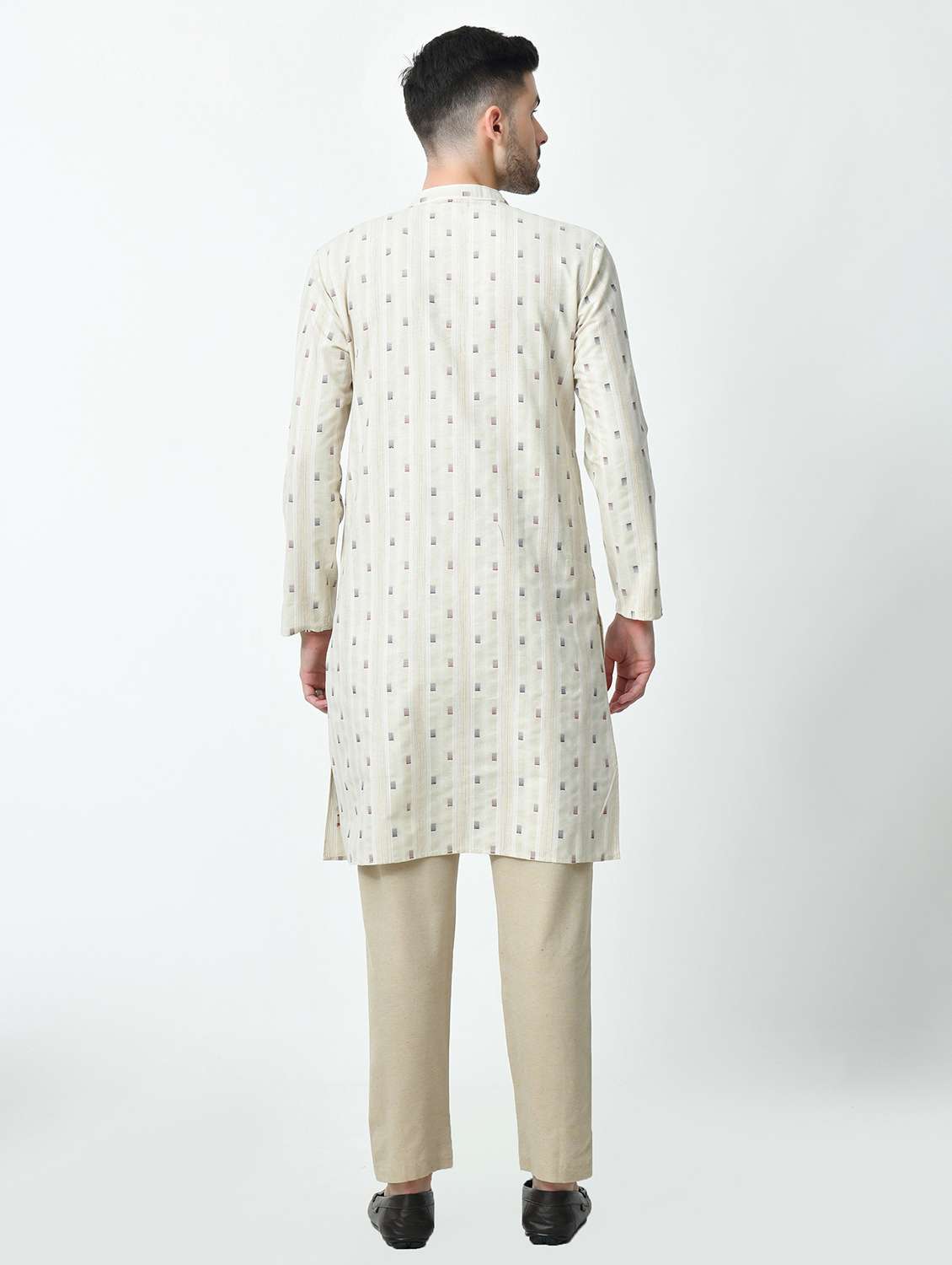 men regular fit mandarin neck self design long kurta - 21627063 - Standard Image - 3