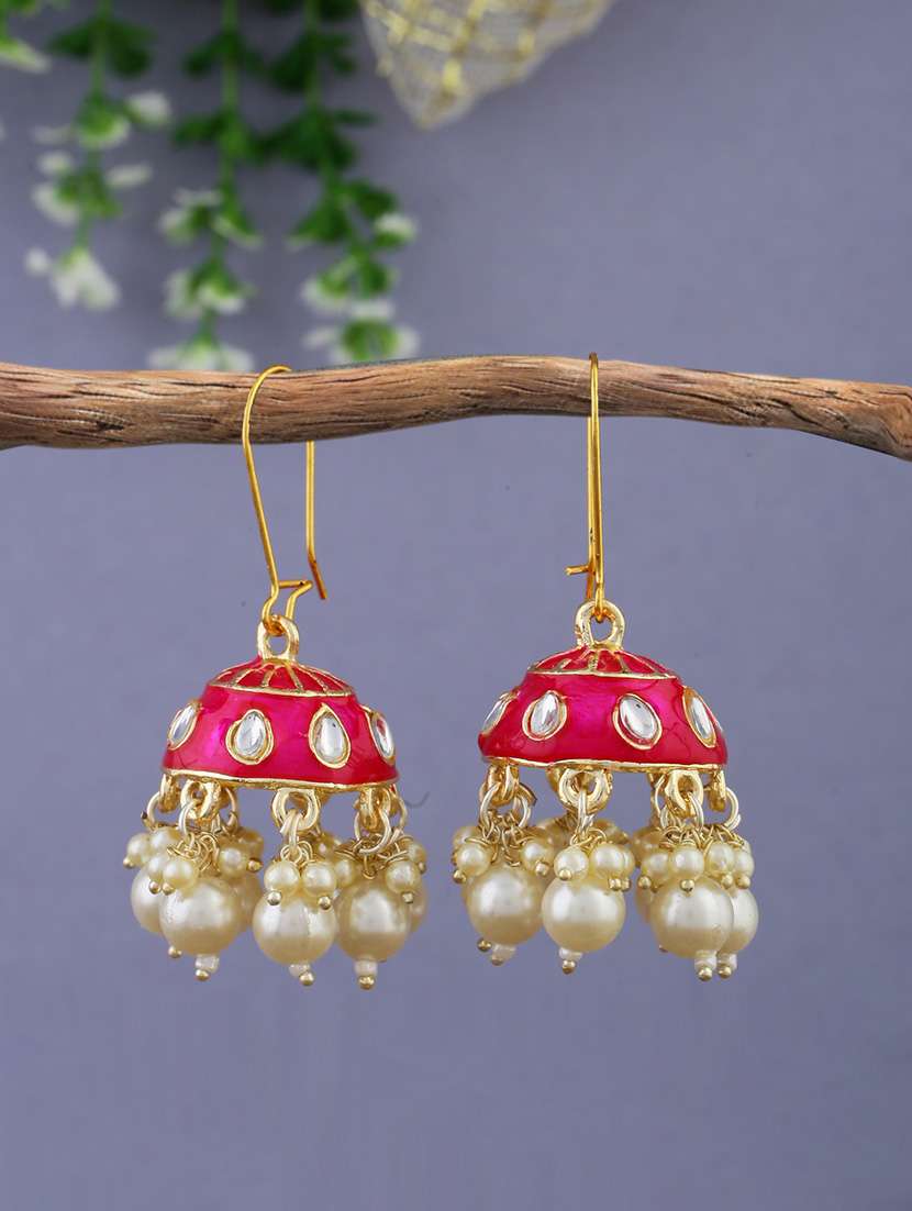 women pink contemporary jhumka earrings