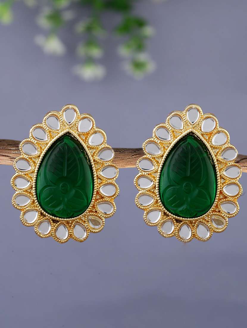 women green gold plated stud earings