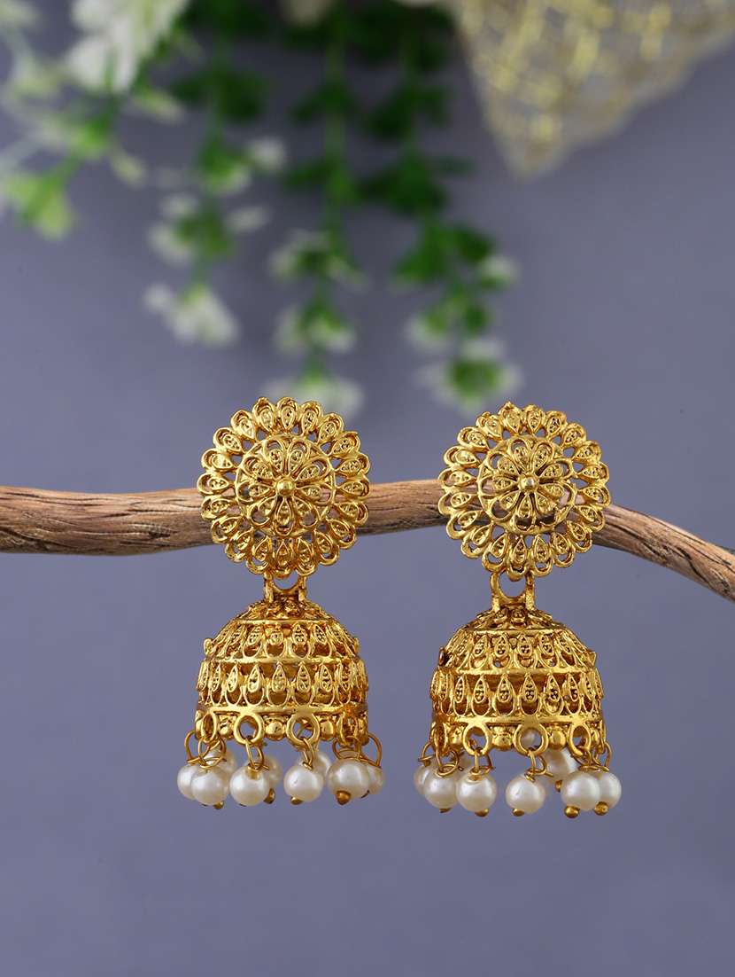 women gold plated jhumka earrings