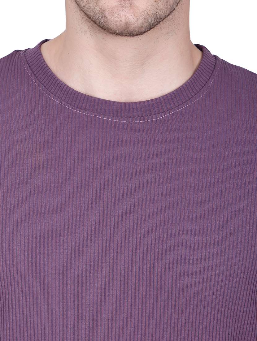 men purple solid round neck regular fit t-shirt - 21627200 -  Standard Image - 3