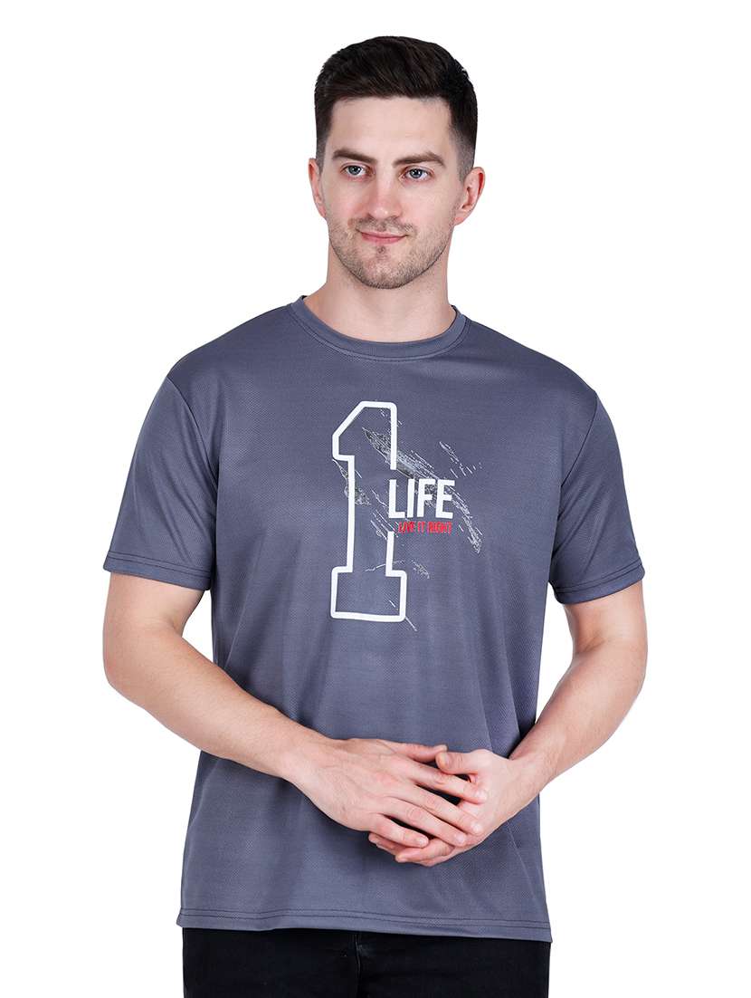 men blue typographic round neck regular fit t-shirt