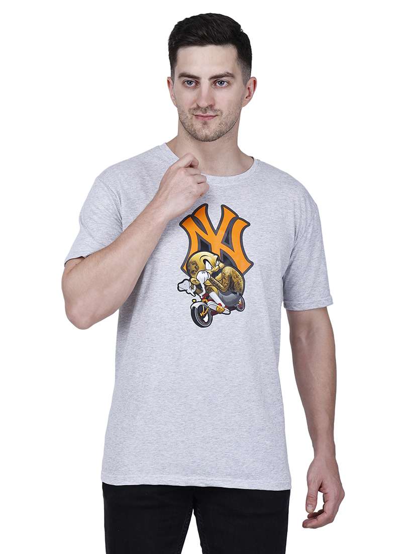 men grey graphic round neck regular fit t-shirt