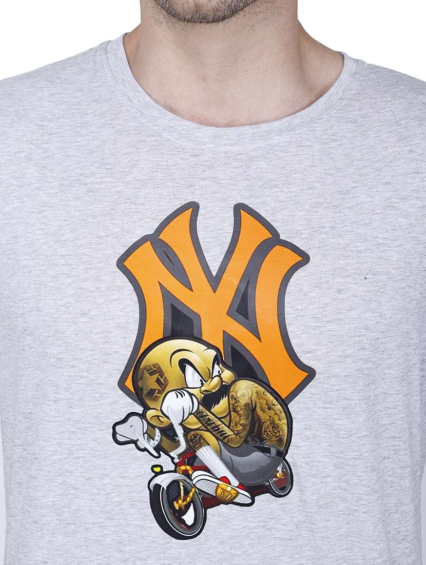 men grey graphic round neck regular fit t-shirt - 21627211 -  Standard Image - 3