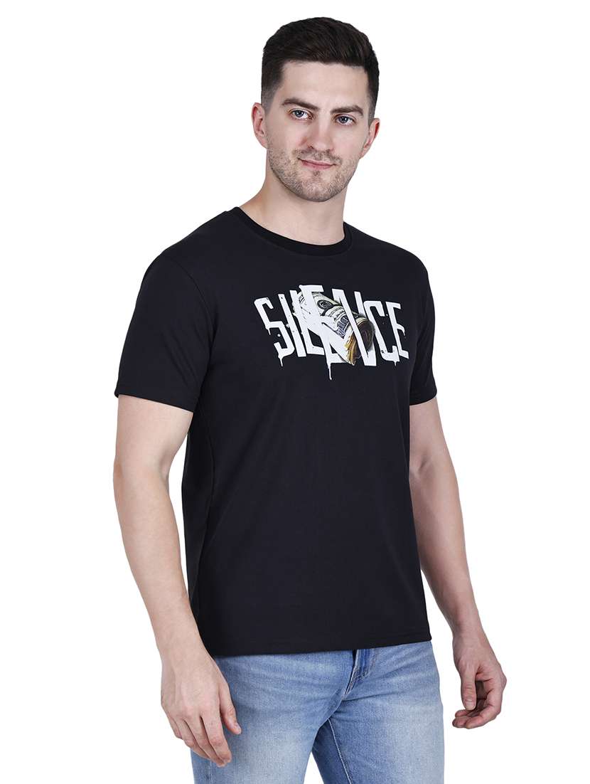 men black printed round neck regular fit t-shirt