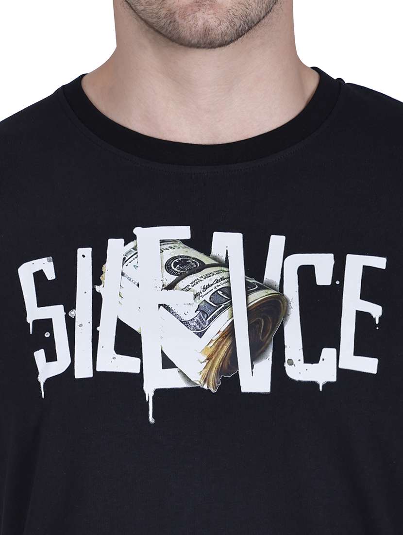 men black printed round neck regular fit t-shirt - 21627214 -  Standard Image - 3