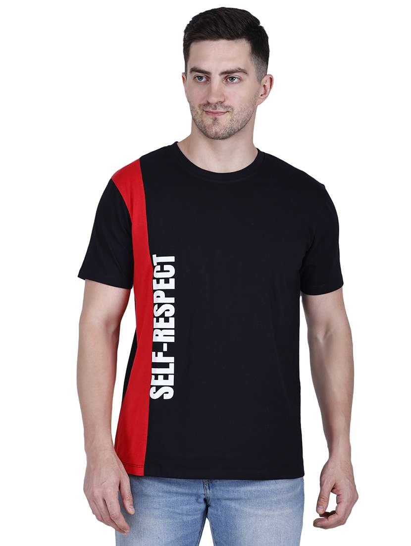 men black printed round neck regular fit t-shirt
