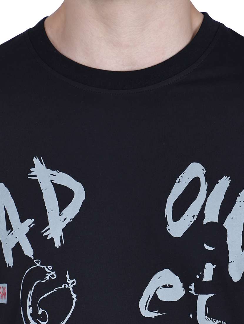 men black typographic round neck regular fit t-shirt - 21627216 -  Standard Image - 3