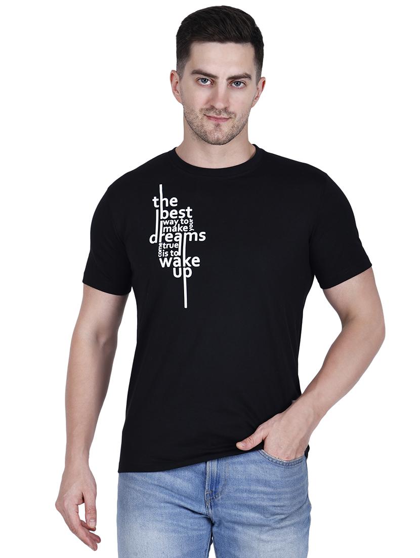 men black typographic round neck regular fit t-shirt