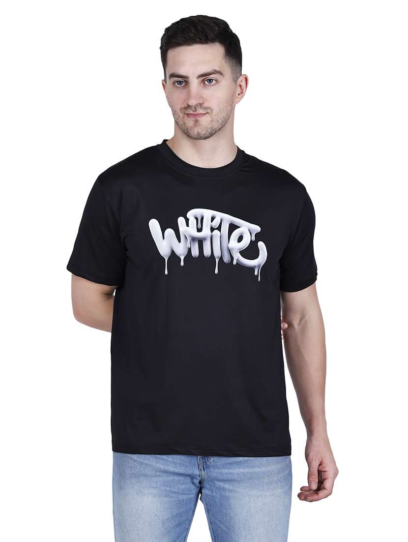 men black typographic round neck regular fit t-shirt