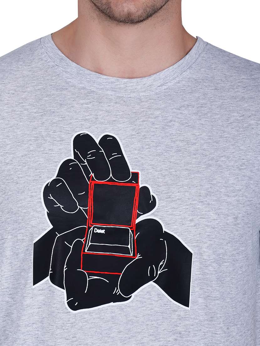 men grey graphic round neck regular fit t-shirt - 21627224 -  Standard Image - 3