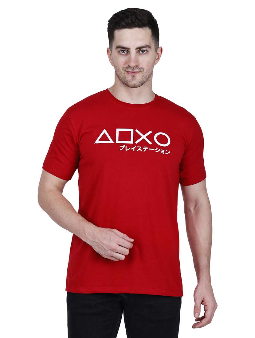 men red printed round neck regular fit t-shirt